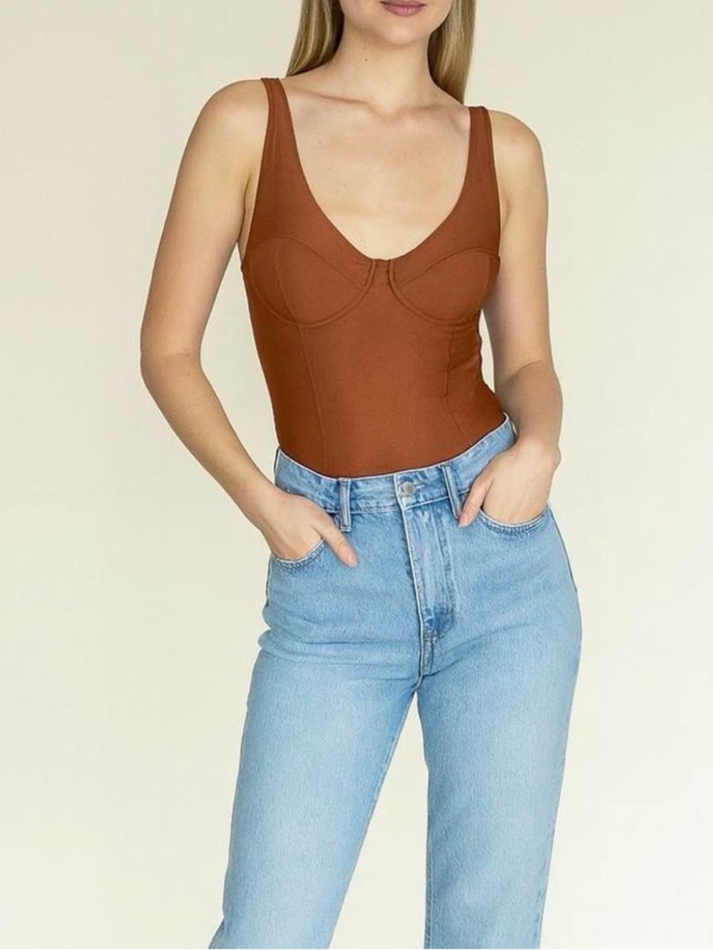 Free People We are HAH Hot as Hell Bodysuit Eyes on Top $128 Milk Chocolate